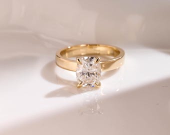 Solid Gold Solitaire 3 mm Szerokość Wydłużony Poduszkowy Szlif Moissanite Pierścionek Zaręczynowy, Art Deco Pierścionek Obietnicy, Pierścionek Zaręczynowy, Prezent Urodzinowy dla Niej
