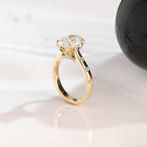 Solid Gold Hidden Halo Oval Cut Moissanite Engagement Ring Tulip Ring, Promise Ring, Bridge Halo Proposal Ring, Anniversary/Birthday Gift