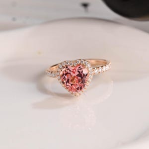 Massiver Gold Versteckter Halo Herz geschnittener rosa Saphir-Verlobungsring, Vintage-Versprechensring, Vorschlagring, Geburtstagsjubiläumsgeschenk