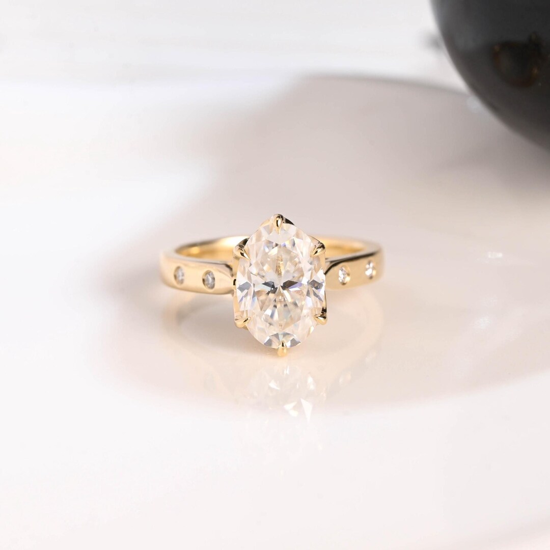 Buy Solid Gold Hidden Halo Oval Cut Moissanite Engagement Ring Tulip ...