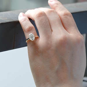 Buy Solid Gold Hidden Halo Oval Cut Moissanite Engagement Ring Tulip ...