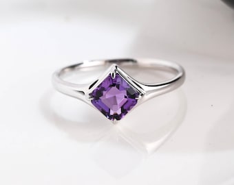 Solid Gold Asscher Cut Amethyst Engagement Ring