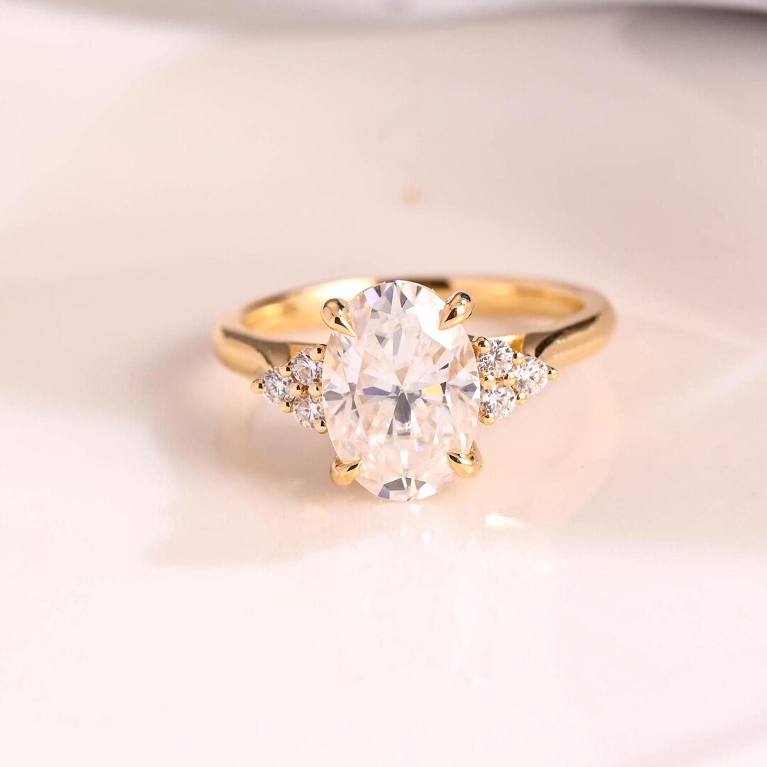 Solid Gold Oval Cut Moissanite Engagement Ring, Minimalist Promise Ring ...