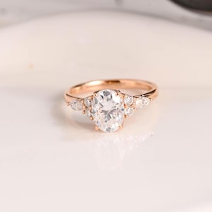 Solid Gold Hidden Halo Oval Cut Moissanite Engagement Ring Tulip Set, Wedding Ring, Vintage Promise Ring, Anniversary Ring, Birthday Gift