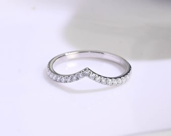 Solid Gold Curved Round Cut Diamond Wedding Band, Half Eternity Ring, Matching Band