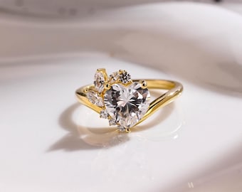 Solid Gold Heart Cut Moissanite Engagement Ring, Wedding Ring, Birthday/Anniversary Gift for Wife