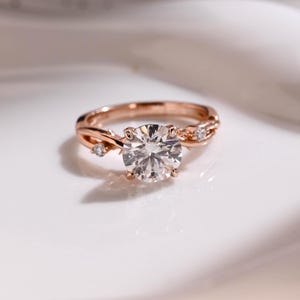 Solid Gold Twisted Band Round Moissanite Engagement Ring, Infinity Promise Ring, Vintage Proposal Ring, Twist Ring, Gift for Women Wife