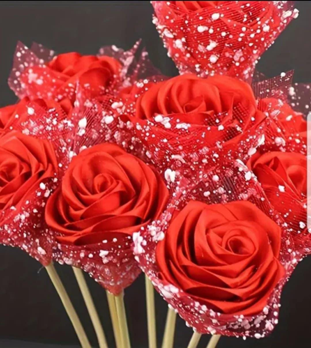 Red Ribbion Roses Handmade Red Satin Ribbon Rose Bouquet: Valentine's Gift - Etsy