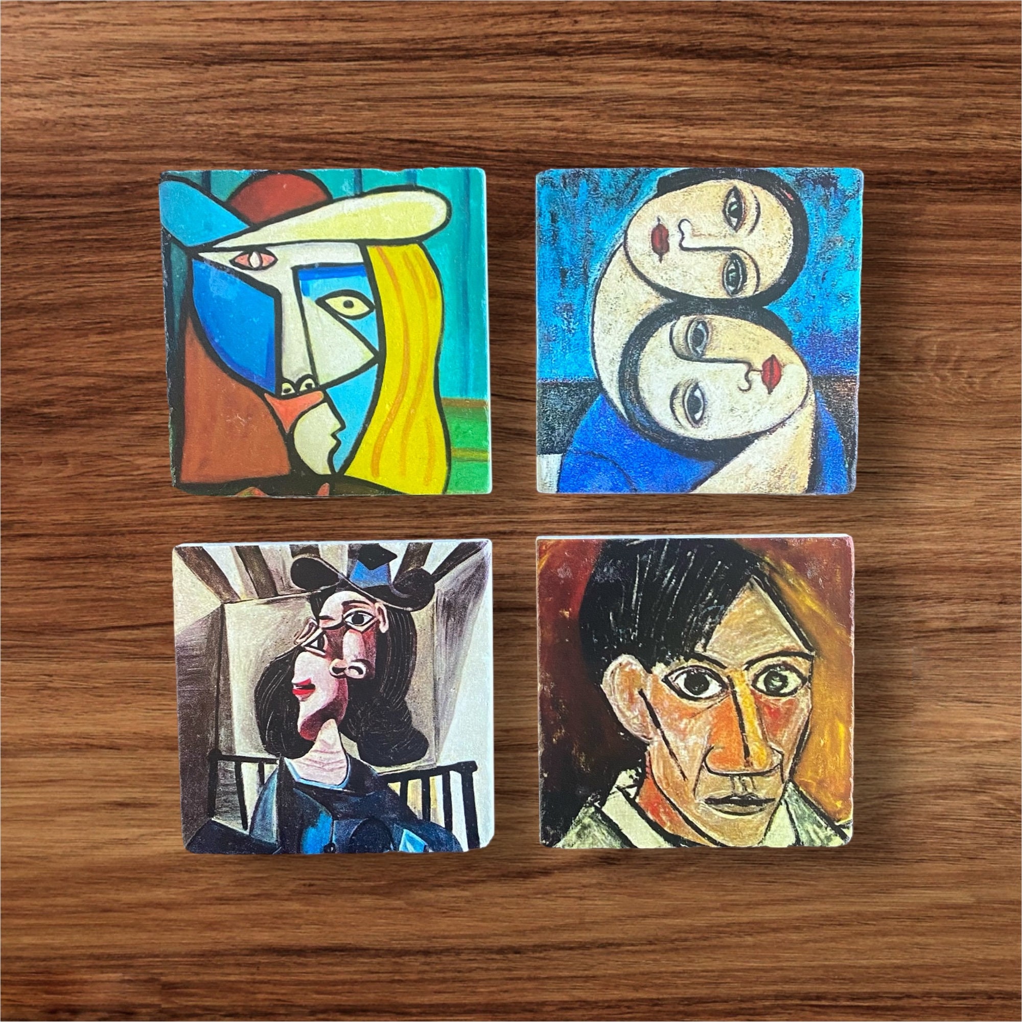 Picasso Art Stone Coasters - Unique Drink Coasters, Set of 4, Artistic Home Decor, Perfect Gift for Art Lovers, Gift for Him, Gift for Him