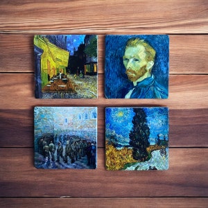 Vincent Van Gogh Stone Coasters Set , Absorbent Drink Coasters with Art Prints for Home Decor Made from Natural Stone