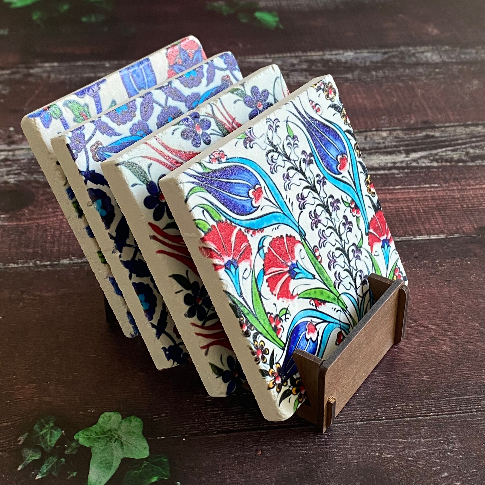 Tiled Coasters Blue Tile Stone Drink Coasters, Mexican Talavera, Moroccan Tile, Tile ...