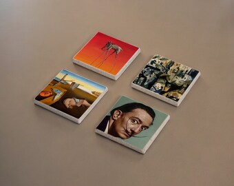 Salvador Dali Stone Coasters, Salvador Dali Printed Coasters, The Persistence of Memory Stone Coasters, Fathers Day Gift, Gift for Her