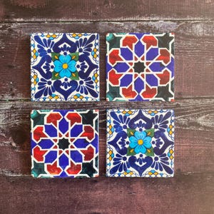 Moroccan Tile Stone Coasters Set of 4 , Decorative Drink Coasters , Spanish Mediterranean Decor, Mexican Talavera Coasters, Stone Drinkware