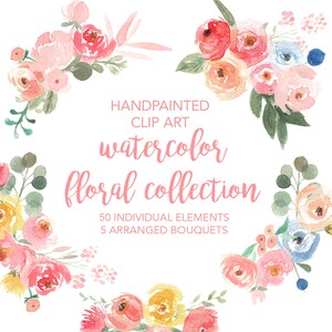 WATERCOLOR FLORAL CLIPART (55), instant download, commercial use, watercolor peonies, peony, wreaths, flower clip art, floral arrangement