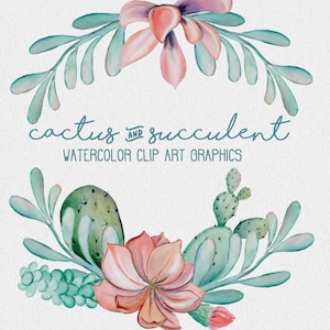 26 WATERCOLOR CACTUS CLIPART download, commercial use, digital watercolor, succulent clipart, wreaths, bouquets, floral design elements
