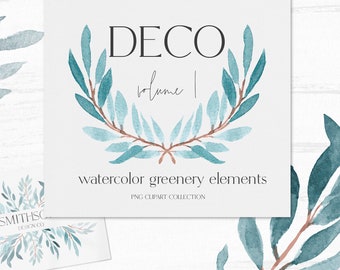 WATERCOLOR WREATHS + LEAVES clipart graphics | elegantly muted greenery and soft modern botanical clipart for commercial use