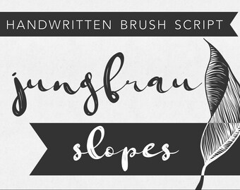 JUNGFRAU SLOPES Brush Script Font, Digital Download, Commercial Use, Modern Calligraphy OTF, hand drawn script, templett corjl use allowed
