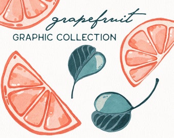 Painterly Grapefruit Graphic Clipart Collection | Handpainted Illustration Elements, Digital Papers, Surface Pattern Repeats