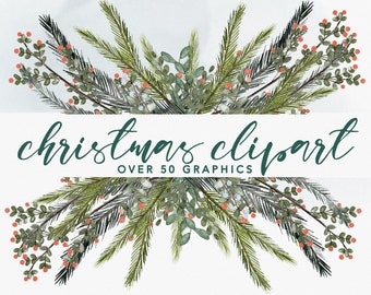 COZY CHRISTMAS COLLECTION clipart, downloadable file, printable, watercolor floral, holidays, flowers, wreaths, ivy, holly, mistletoe, gnome