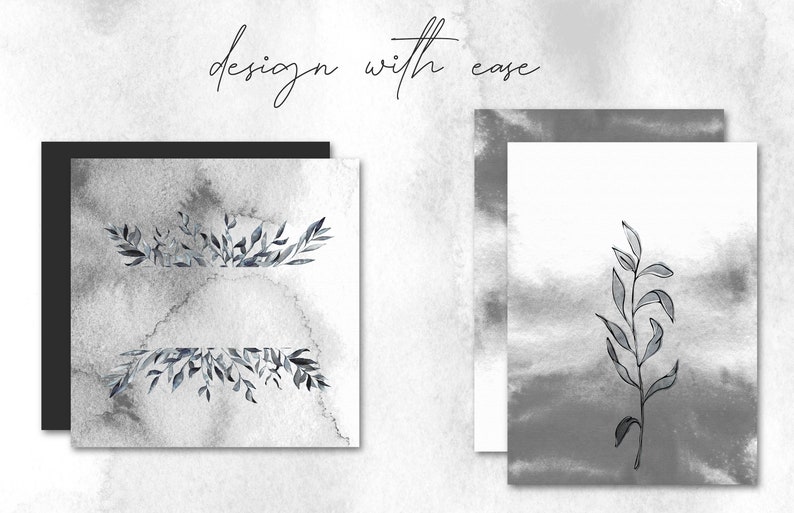MISTY BOTANICAL CLIPART black and white muted watercolor graphics and linework art drawings, includes png and svg files for commercial use image 5
