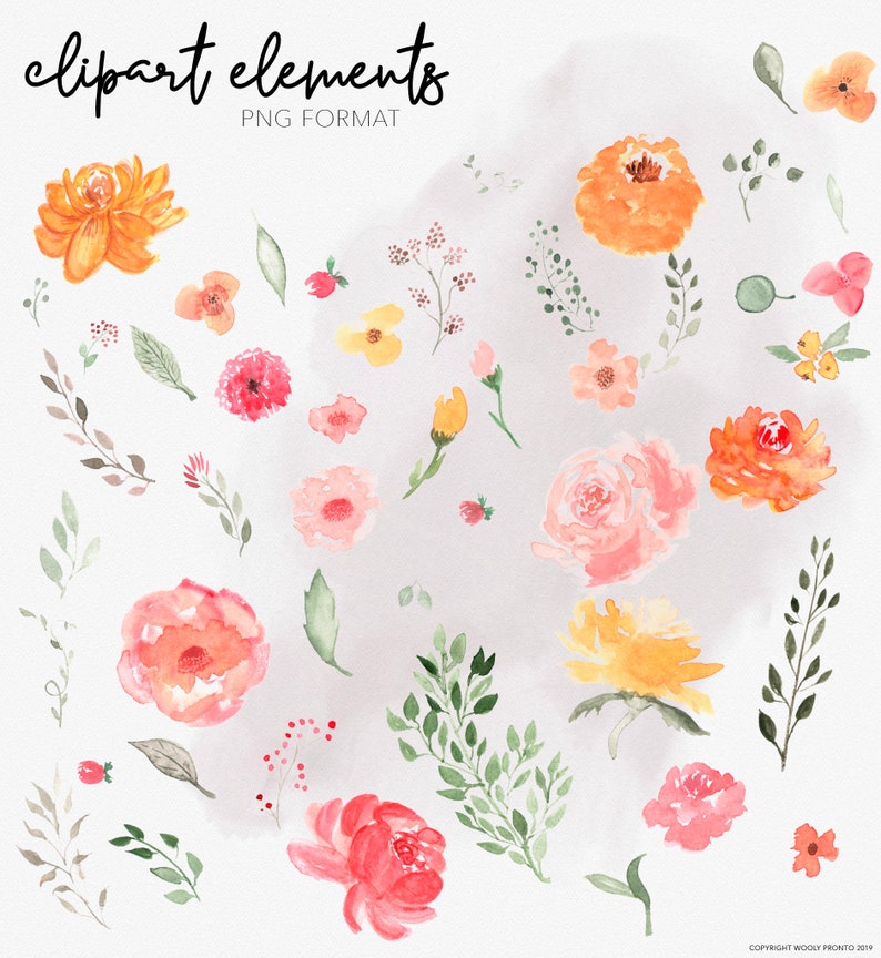 SUNSET FLORAL CLIPART Modern Watercolor Floral Peonies and Greenery Arrangement graphics for commercial use image 3