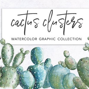 WATERCOLOR CACTUS CLUSTERS clipart, commercial use, digital watercolor, cacti graphics, wreaths, elements, southwest graphic art, houseplant image 1
