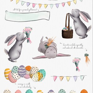 EASTER CLIPART ILLUSTRATIONS Hand painted bunnies & baby chicks character illustrations with sweet whimsical spring decorations image 2
