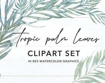 TROPICAL PALMS CLIPART | tropic greenery watercolor leaves and branches illustrations and clipart graphics for modern beach design projects
