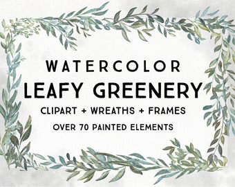 LEAFY GREENERY BOTANICALS, commercial use, greenery frames, leaf frame, greenery clipart graphics, wreaths, modern, greens, foliage leaves