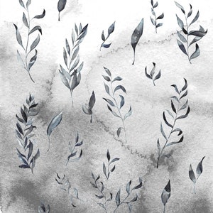 MISTY BOTANICAL CLIPART black and white muted watercolor graphics and linework art drawings, includes png and svg files for commercial use image 3