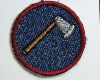 Axe or Hatchet Iron on Patch, merit badge Upcycled from Blue Jeans