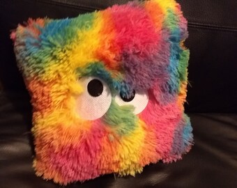 Friendly Rainbow Fluffy Monster Eyed Pillow