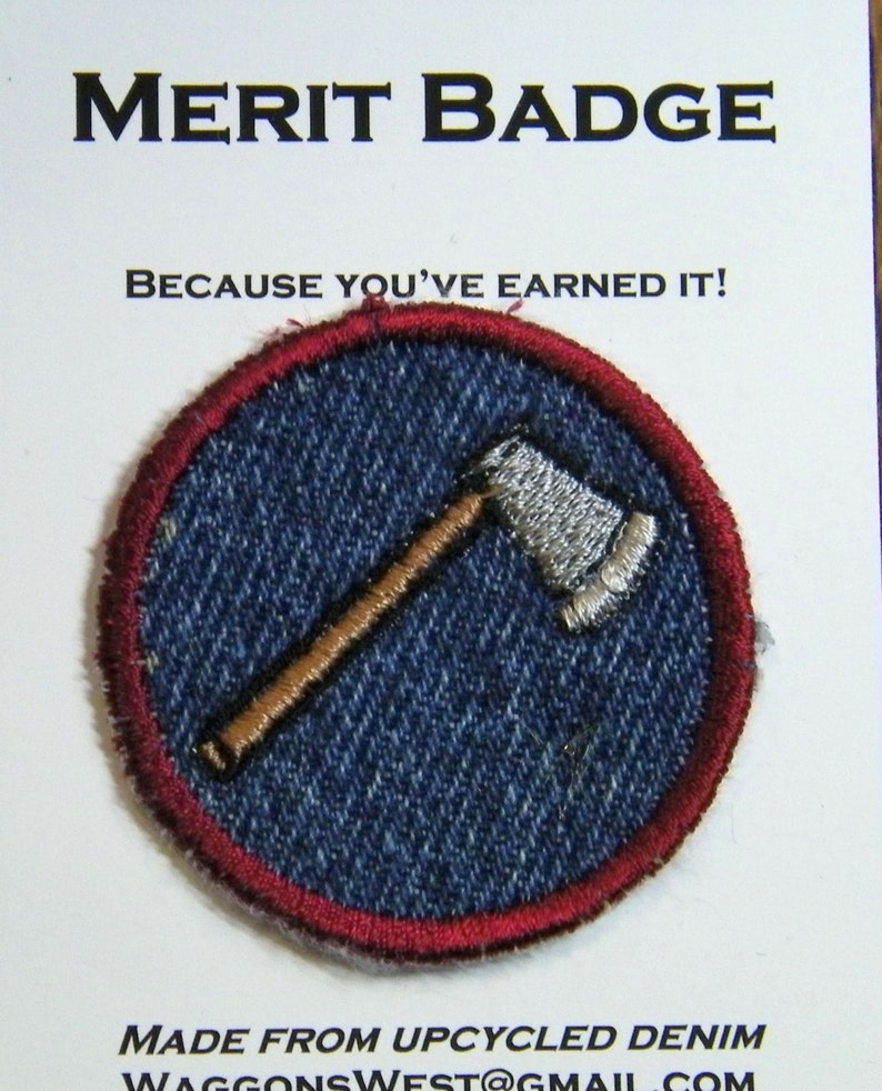 Axe or Hatchet Iron on Patch, Merit Badge Upcycled From Blue Jeans Etsy