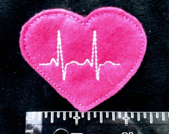 Pink Heart With Heartbeat  Felt Pin