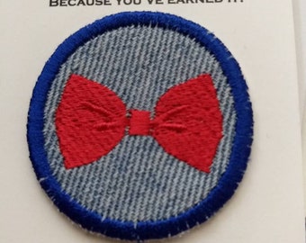 Red Bow Tie Iron On Badge or Patch
