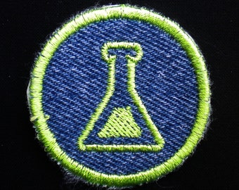 Chemistry Badge – Upcycled Denim Iron On Patch -- Science and STEM  -- WaggonsWest