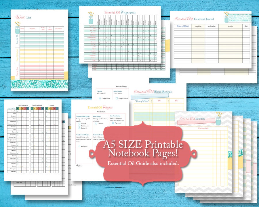 A5 Size Essential Oils Planner Notebook Printable PDF Digital