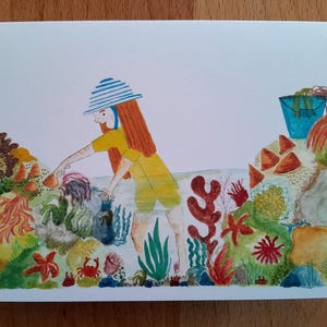 Levendige kusttaferelen, aquarel, origineel, helder, leuk, speels. Set van 3 blanco kaarten
