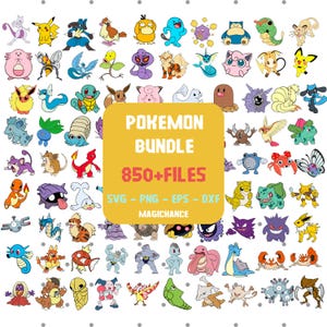 Bundle SVG Pokemon Clipart Pokemon, Pikachu Svg, anniversaire Pokemon, Pokemon Png, Cricut et Silhouette Svg, téléchargement immédiat