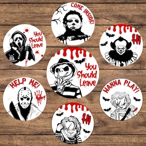 Horror Characters Door Sign SVG, Halloween Home Decor Svg, Welcome Sign Svg, Wooden Front Door Hanger Svg, Glowforge Laser File