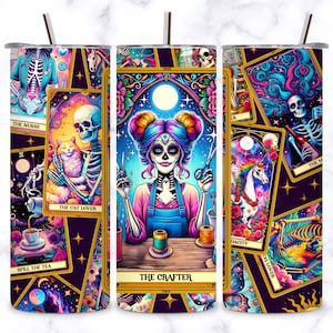 The Crafter Tarotkaarten Tumbler Wrap, spiritueel Witchy skelet 20oz mager rechte Tumbler Wrap sublimatieontwerp, grappige beker, 20oz png