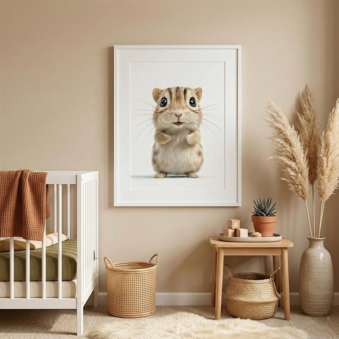 Baby Gerbil Nursery Print | Cute Rodent Wall Art for Kids Room