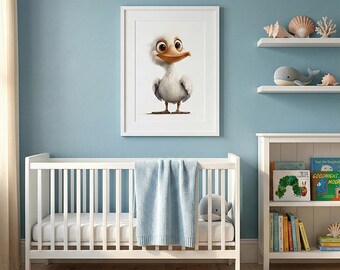 Baby Pelican Nursery Print, Ocean Bird Wall Art for Kids Room