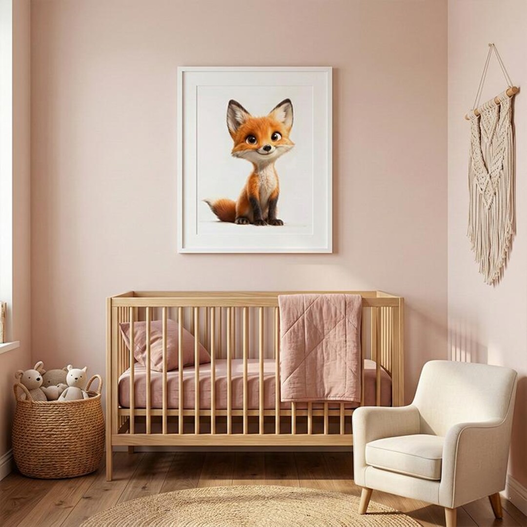 Baby Fox Nursery Print | Woodland Animal Wall Art for Kids Room | Cute ...