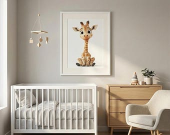 Baby Giraffe Nursery Print, Safari Animal Wall Art for Kids Room