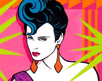 Tiki Nagel - 11x14" Fine Art Print by Atomikitty. Inspired by 1980's New Wave, Nagel, Tiki and Surf Culture. Free Shipping!
