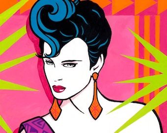 Tiki Nagel - 11x14" Fine Art Print by Atomikitty. Inspired by 1980's New Wave, Nagel, Tiki and Surf Culture. Free Shipping!