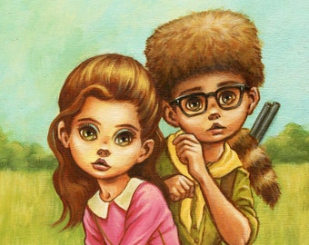 Absolute Beginners - 10x20" Giclée Canvas Art Print autorstwa Atomikitty. Zainspirowany Moonrise Kingdom Wesa Andersona i sztuką Big Eye z lat 60.