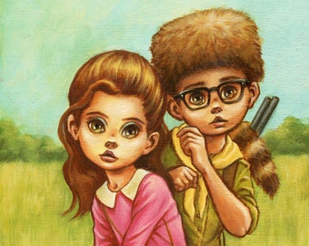 Absolute Beginners - 7x14" Fine Art Print by Atomikitty. Inspired by Wes Anderson's Moonrise Kingdom & 60's Big Eye Art.