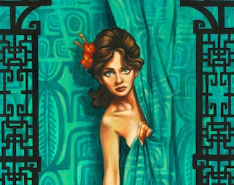 The Heist - 10x20" Giclée Canvas Art Print by Atomikitty. Tiki, Pulp Fiction, Bond Film Inspired Artwork. Free Shipping!